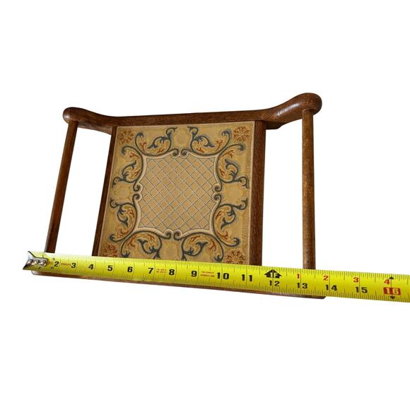 Antique vintage wood serving tray with handles handcrafted 13.5" ceramic tile - Picture 8 of 13